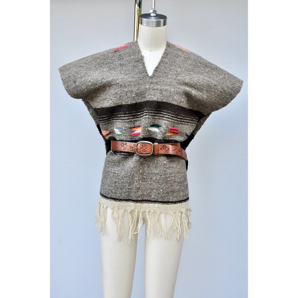 Fringed Poncho Blanket Coat Southwestern Navajo Oversized Poncho Ethnic Boho OS - Picture 4 of 6